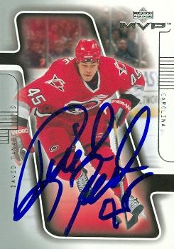 66329 David Tanabe Autographed Hockey Card Carolina Hurricanes 2001 Upper Deck Mvp No. 36