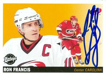 66335 Ron Francis Autographed Hockey Card Carolina Hurricanes 2002 Ud Vintage No. 45