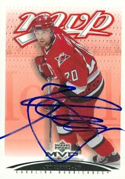 66338 Jan Hlavac Autographed Hockey Card Carolina Hurricanes 2003 Upper Deck Mvp No. 83