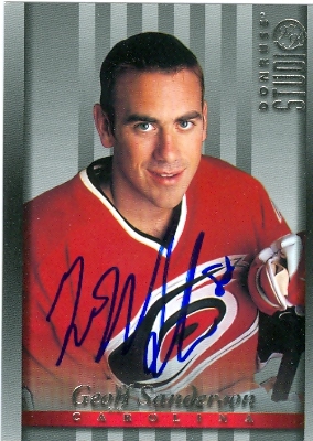 66349 Geoff Sanderson Autographed Hockey Card Carolina Hurricanes 1997 Donruss Studio No. 84