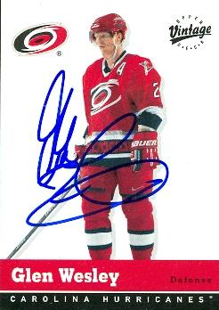 66351 Glen Wesley Autographed Hockey Card Carolina Hurricanes 2000 Ud Vintage No. 72