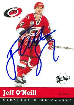 66359 Jeff O Neill Autographed Hockey Card Carolina Hurricanes 2000 Ud Vintage No. 65