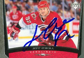 66360 Jeff O Neill Autographed Hockey Card Carolina Hurricanes 1998 Upper Deck No. 61