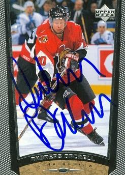 66379 Andreas Dackell Autographed Hockey Card Ottawa Senators 1999 Upper Deck No. 331