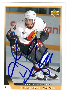 66384 Alexandre Daigle Autographed Hockey Card Ottawa Senators 1993 Upper Deck No. 170