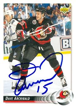 66390 Dave Archibald Autographed Hockey Card Ottawa Senators 1992 Upper Deck No. 473