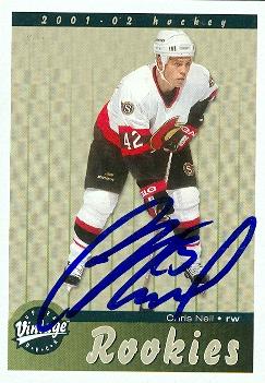 66438 Chris Neil Autographed Hockey Card Ottawa Senators 2001 Ud Vintage No. 291