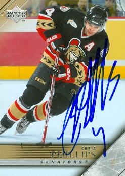 66449 Chris Phillips Autographed Hockey Card Ottawa Senators 2005 Upper Deck No. 134