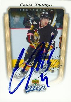 66451 Chris Phillips Autographed Hockey Card Ottawa Senators 2005 Upper Deck Mvp No. 270