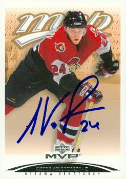 66452 Anton Volchenkov Autographed Hockey Card Ottawa Senators 2003 Upper Deck Mvp No. 301