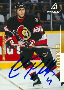 66453 Chris Phillips Autographed Hockey Card Ottawa Senators 1997 Pinnacle No. 5