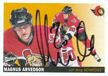 66485 Magnus Arvedson Autographed Hockey Card Ottawa Senators 2002 Ud Vintage No. 180