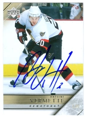 66486 Antoine Vermette Autographed Hockey Card Ottawa Senators 2006 Upper Deck No. 384