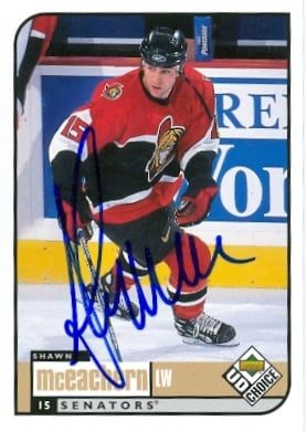 66490 Shawn Mceachern Autographed Hockey Card Ottawa Senators 1998 Ud Choice No. 138