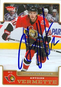 66491 Antoine Vermette Autographed Hockey Card Ottawa Senators 2006 Fleer No. 134