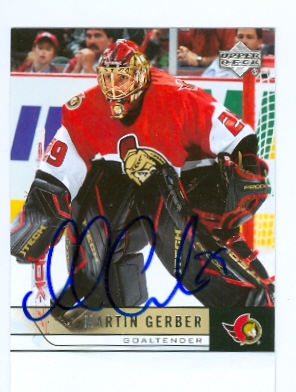 66517 Martin Gerber Autographed Hockey Card Ottawa Senators 2007 Upper Deck No. 389