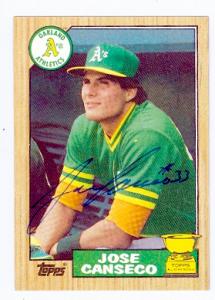 66567 Jose Canseco Autographed Baseball Card Oakland Athletics 1987 Topps No. 620 All Star Rookie