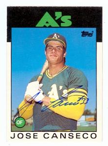 66570 Jose Canseco Autographed Baseball Card Oakland Athletics 1986 Topps No. 20T Traded Set Rookie Card