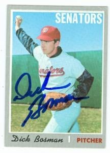 66614 Dick Bosman Autographed Baseball Card Washington Senators 1970 Topps No. 175