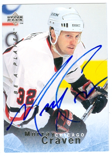 66638 Murray Craven Autographed Hockey Card Chicago Blackhawks 1996 Upper Deck No. 46