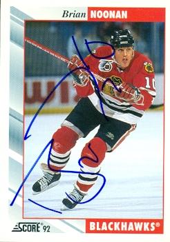 66700 Brian Noonan Autographed Hockey Card Chicago Blackhawks 1992 Score No. 89