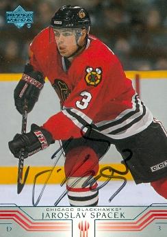 66804 Jaroslav Spacek Autographed Hockey Card Chicago Blackhawks 2002 Upper Deck No. 269