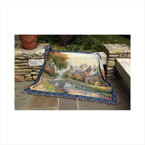 Cobblestone Bridge With Verse Tapestry Throw Blanket Fashionable Jacquard Woven 60 X 50 In.