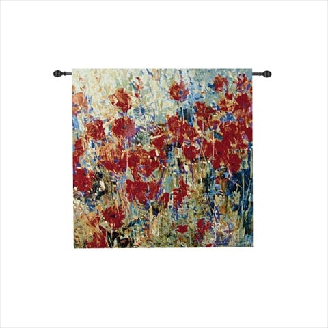 Manual Woodworkers And Weavers Hwgrpf Red Poppy Field Ii Tapestry Wall Hanging Square 35 X 35 In.