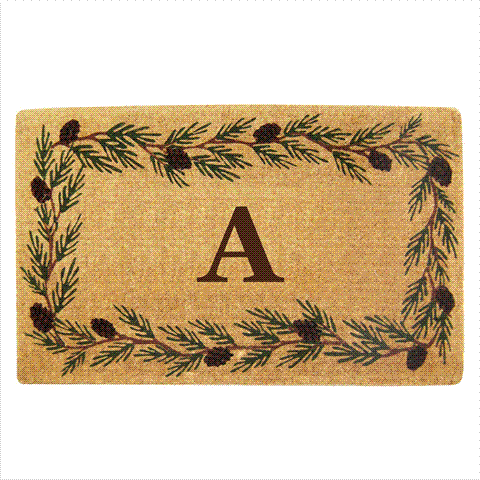 02011a Heavy Duty Coco Mat 22 X 36 In. Evergreen Border Monogrammed A