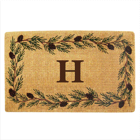 02011h Heavy Duty Coco Mat 22 X 36 In. Evergreen Border Monogrammed H