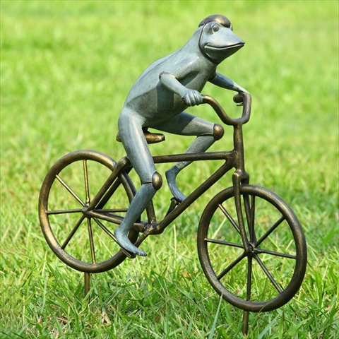 33810 Frog On Bicycle Garden Sculptu
