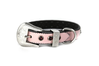 092145348598 Pink Leather Collar, Burgandy Crystal Xlarge 20-22 In., 0.75 In. Width