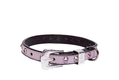 092145348611 Toy Pink Leather Collar, Pink Crystal Small 11-13 In., 0.37 In. Width
