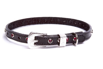 092145348642 Toy Black Leather Collar, Red Crystal Xsmall 8-10 In., 0.37 In. Width
