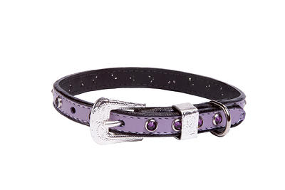092145348680 Toy Purple Leather Collar, Purple Crystal Xsmall 8-10 In., 0.37 In. Width