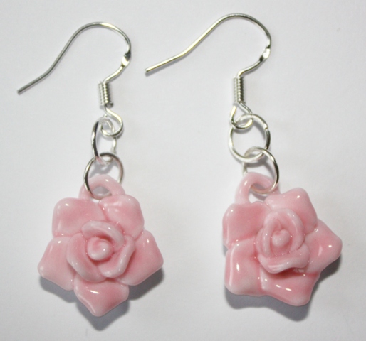 E0006 Pink Rose Earrings