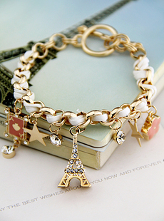 B0004 French Chained Bracelet White Leather