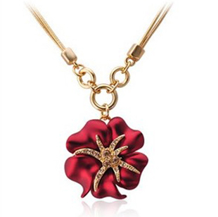 N0026 Red Starfish Flower Necklace