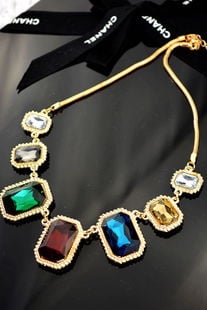Colored Crystal Necklace With Golden Frame