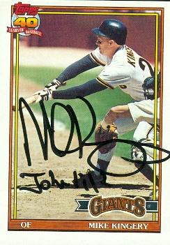 77004 Mike Kingery Autographed Baseball Card San Francisco Giants 1991 Topps No .657