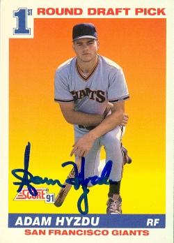 77020 Adam Hyzdu Autographed Baseball Card San Francisco Giants 1991 Score No .388