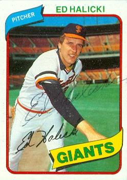 77051 Ed Halicki Autographed Baseball Card San Francisco Giants 1980 Topps No .217