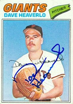77062 Dave Heaverlo Autographed Baseball Card San Francisco Giants 1977 Topps No .97
