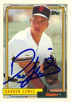 77082 Darren Lewis Autographed Baseball Card San Francisco Giants 1992 Topps No .743
