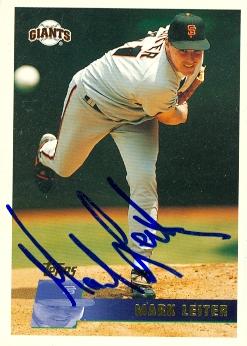 77087 Mark Leiter Autographed Baseball Card San Francisco Giants 1996 Topps No .107