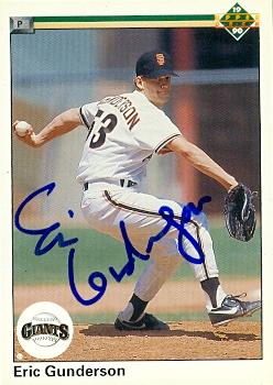 77112 Eric Gunderson Autographed Baseball Card San Francisco Giants 1990 Upper Deck No .752