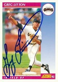 77133 Greg Litton Autographed Baseball Card San Francisco Giants 1992 Score No .603