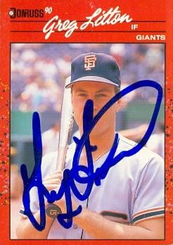 77148 Greg Litton Autographed Baseball Card San Francisco Giants 1990 Donruss No .453