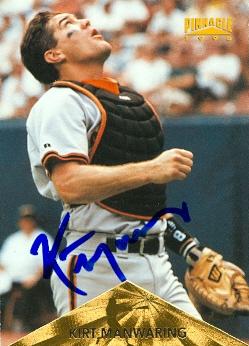 77149 Kirt Manwaring Autographed Baseball Card San Francisco Giants 1996 Pinnacle No .69