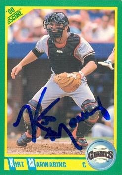 77153 Kirt Manwaring Autographed Baseball Card San Francisco Giants 1990 Score No .146